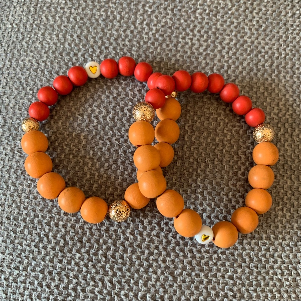 {Handmade} Red and Orange Beaded Bracelet Set